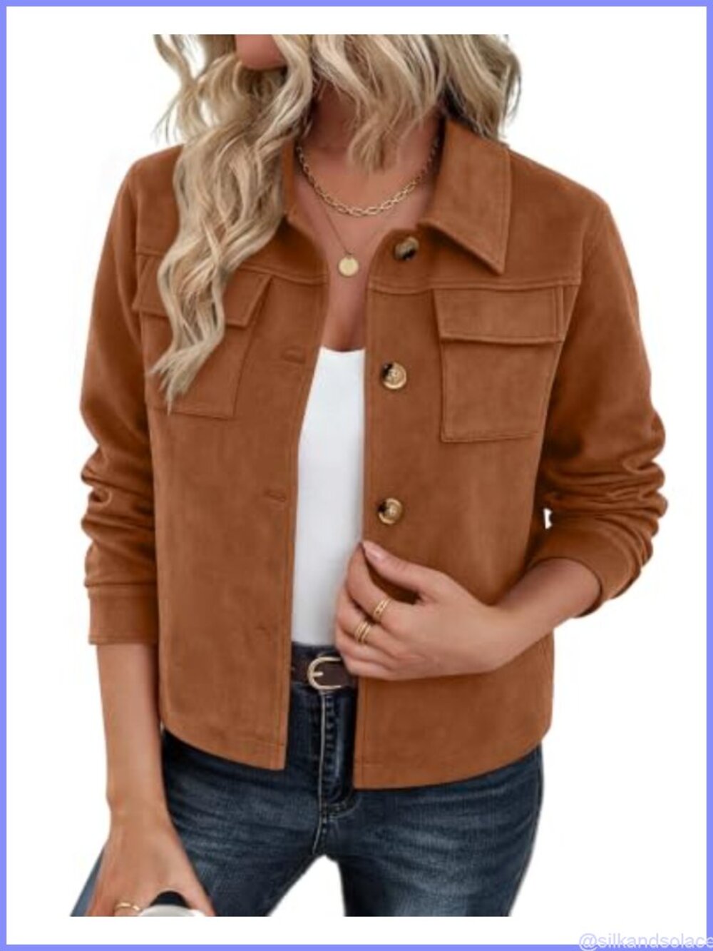 Faux Suede Cropped Shacket Women's Button Up Casual Fall Coat